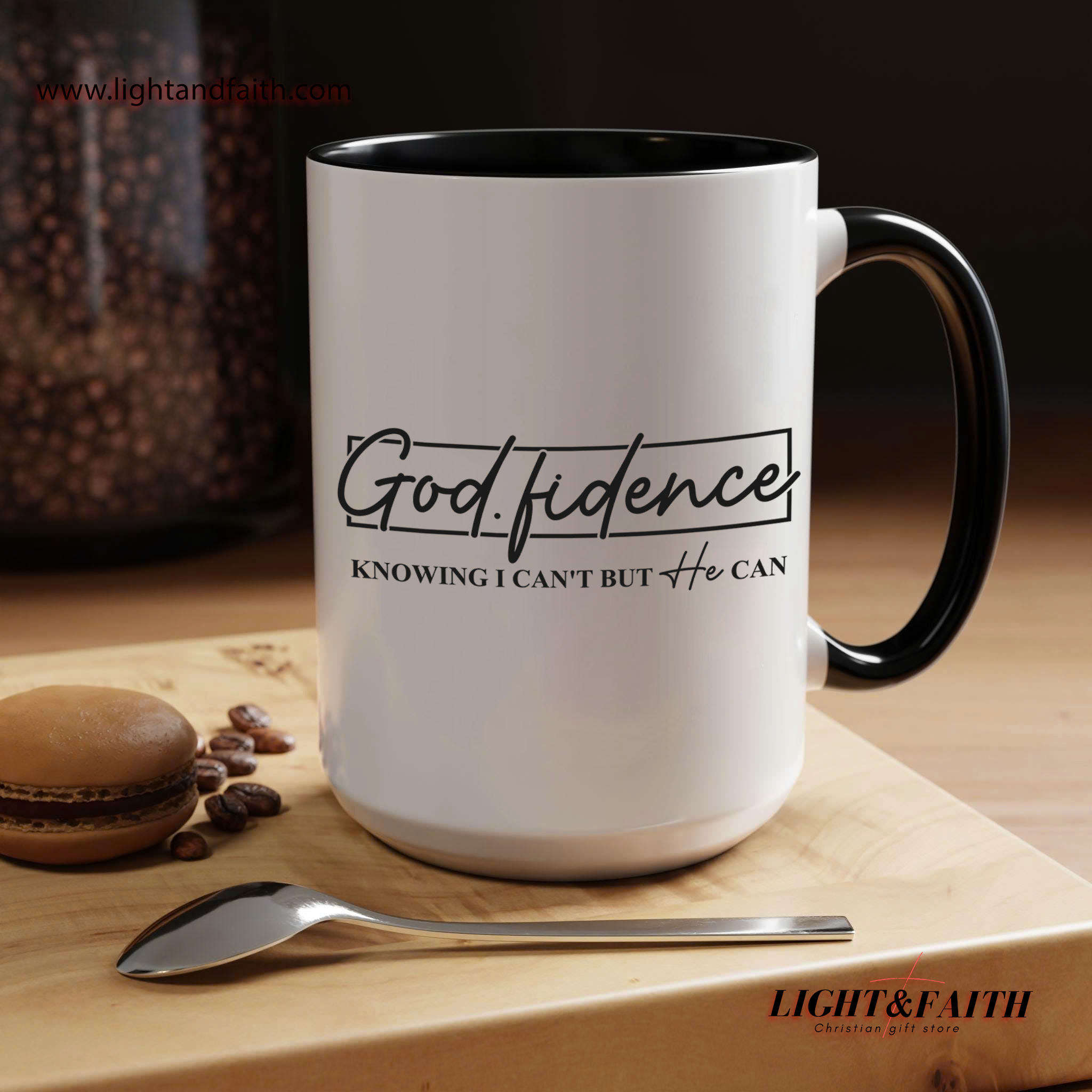 Godfidence Mug – Knowing I Can't But He Can, Christian Encouragement Cup MULAF13